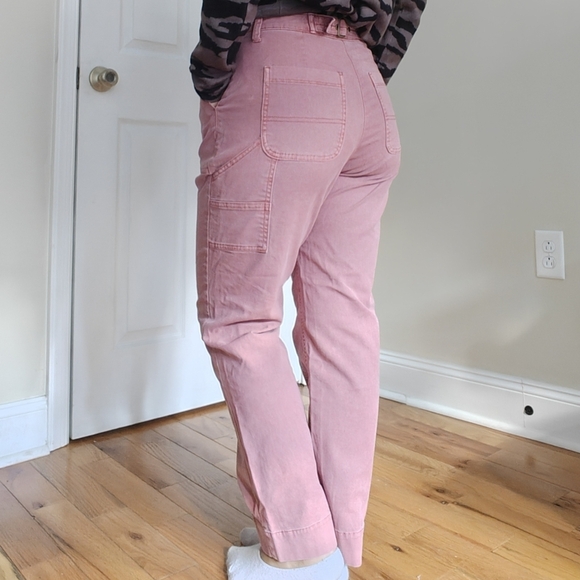 Old Navy Sz 4 Womens Pink High Waisted‎ Straight Canvas Workwear Chino Pants - Picture 2 of 8